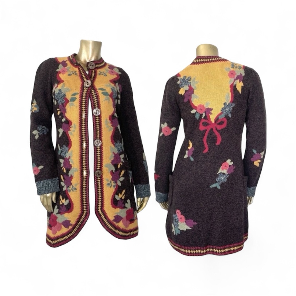 Sparrow Romantic floral & beaded sweater coat duster